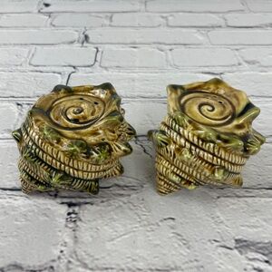 Majolica Green Conch Seashell Salt & Pepper Shaker Japan